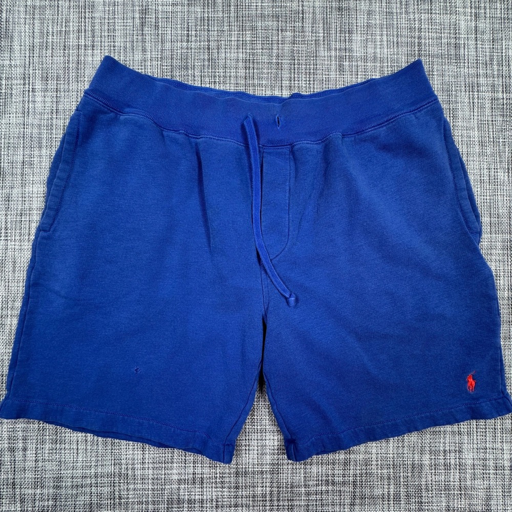 Polo Ralph Lauren Mens XL Fleece Sweat Shorts Blue Cotton Blend Red Pony Logo